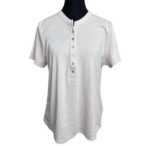 Calvin  Klein Jeans Womens Large Jersey Buton Neck Beige Shirt - Picture 1 of 13